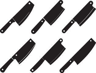 set of butcher knife silhouette, black and white silhouette, vector and illustration