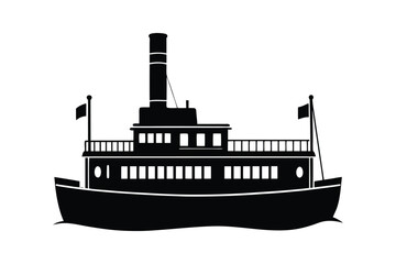 Fototapeta premium Steamboat silhouette vector illustration, Set of Steamboat silhouette