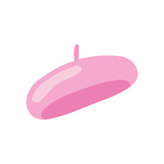 Simple flat illustration of pink beret  hat on white background.