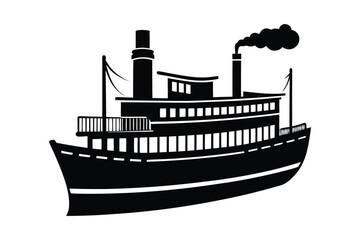 Obraz premium Steamboat silhouette vector illustration, Set of Steamboat silhouette