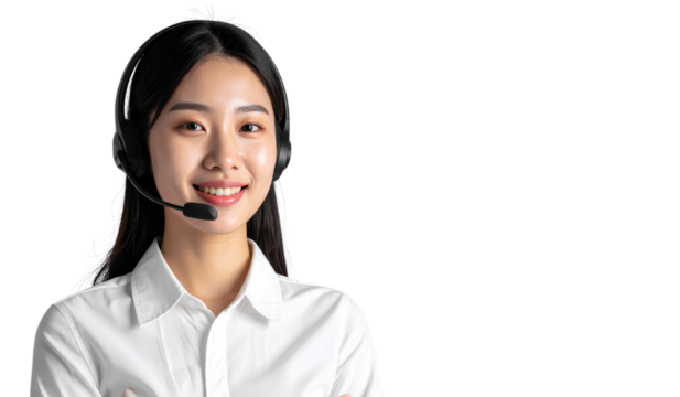 Professional Asian Woman in Headset for Tech or Customer Support, Transparent PNG