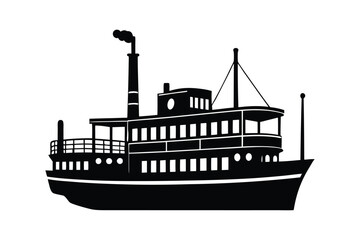 Obraz premium Steamboat silhouette vector illustration, Set of Steamboat silhouette