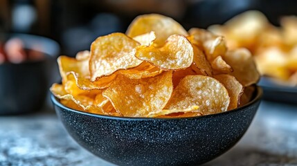 Crispy potato chips in a bowl