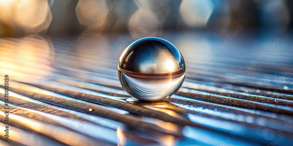 Aufkleber reflective sphere resting on parallel lines, illuminated by warm golden light