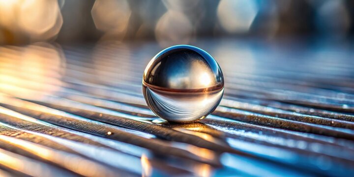 Reflective Sphere Resting on Parallel Lines, Illuminated by Warm Golden Light