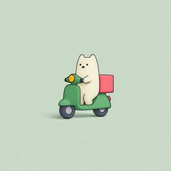 Chibi puppy delivering pizza on scooter