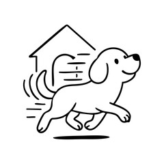 A dog running wildly in circles with exaggerated motion lines, ears flopping and big smile, full of chaotic joy.