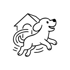 A dog running wildly in circles with exaggerated motion lines, ears flopping and big smile, full of chaotic joy.