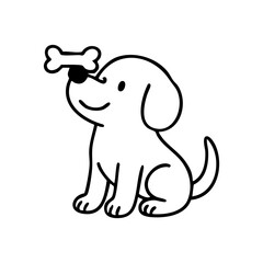 A focused dog sitting still with a treat on its nose or head, tail wagging in anticipation.
