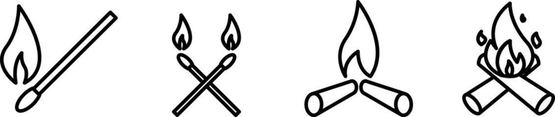 Campfire icon. Fire icon set in line style. Fire flames icon vector