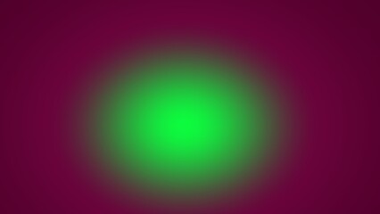 A vibrant green orb softly glows within a dark purplish-red gradient
