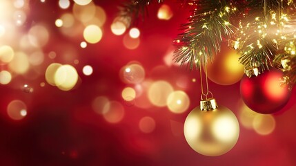 Fototapeta premium Warm red background with sparkling bokeh glitter, soft vintage-style glow, festive and elegant holiday mood, defocused charm. --ar 16:9 --stylize 0 --v 6.1 Job ID: fe89e3d0-a35a-4df4-90a7-0aae26969de3