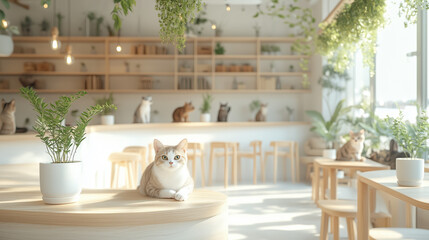 Cat café love wrapped in warm sunlight