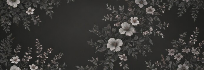Elegant charcoal floral wallpaper with tiny blossoms and foliage , small, flowers