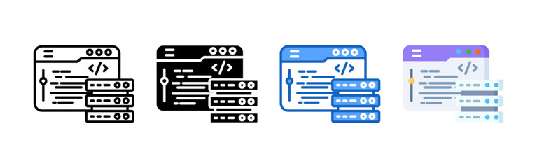 Programing icon set bundle. Multi style icon collection perfect for websites, apps, and presentations. Simple vector icon collection