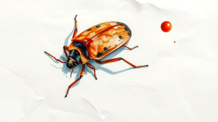 Colorful beetle on white background with red droplet detail Bed Bug Awareness Week
