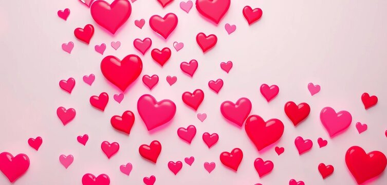 Soft, glowing red and pink hearts forming an abstract pattern on a light background,  light,  soft