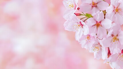Fototapeta premium Delicate pink cherry blossom petals on soft blurred background for nature and spring themes