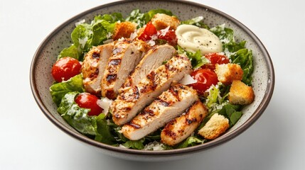 Delicious chicken caesar salad with grilled chicken and fresh vegetables
