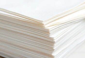 Stack of pristine white paper napkins, close-up, background, isolated