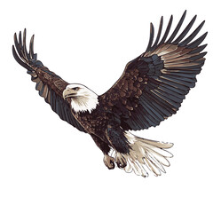 Majestic Bald Eagle Illustration With Open Wings Against White Background For Design Projects And Patriotic Themes