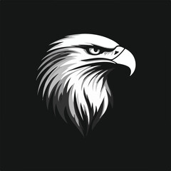 Vector Graphic Of A Bald Eagle Head On A Dark Background Featuring Sharp Details And Monochromatic Colors