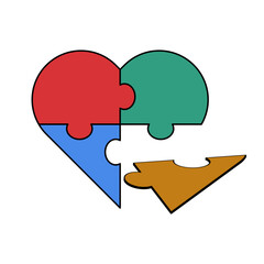 Colorful Heart Puzzle with Missing Piece Vector Illustration. A vibrant vector illustration of a heart shaped puzzle composed of four interlocking jigsaw pieces.