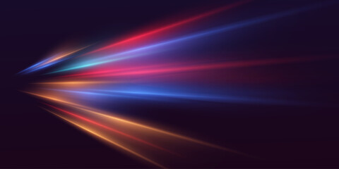 Obraz premium Light trails, motion blur effect. High-speed light effect. Vector illustration. EPS 10.