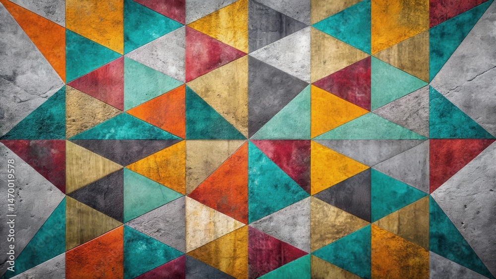 Aufkleber Abstract Geometric Textile Design with a Rustic Concrete Texture Featuring Vibrant Triangular Patterns