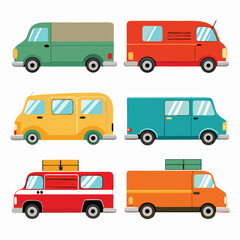 Nine classic Delivery Van arranged on a white background.
