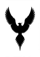 Obraz premium Phoenix bird silhouette spreading wings on white background