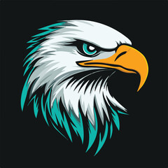 Majestic Bald Eagle Head Vector Illustration With Teal Accents On A Black Background