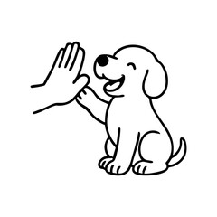 A friendly dog sitting and lifting one paw to give a high five, with a proud and excited expression, minimal sketch style.