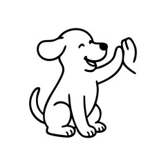 A friendly dog sitting and lifting one paw to give a high five, with a proud and excited expression, minimal sketch style.