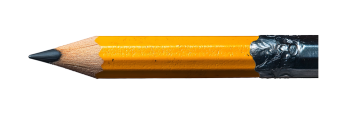 On a transparent background, an image of a yellow pencil is generated using AI, highlighting its role as a fundamental tool in school offices for drawing and writing activities
