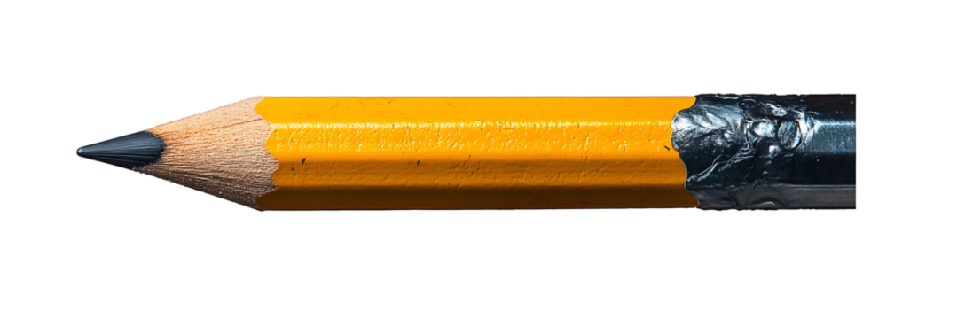 On a transparent background, an image of a yellow pencil is generated using AI, highlighting its role as a fundamental tool in school offices for drawing and writing activities