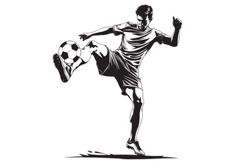 Soccer player vector, abstract isolated vector silhouette, footballer logo, ink drawing, rear view