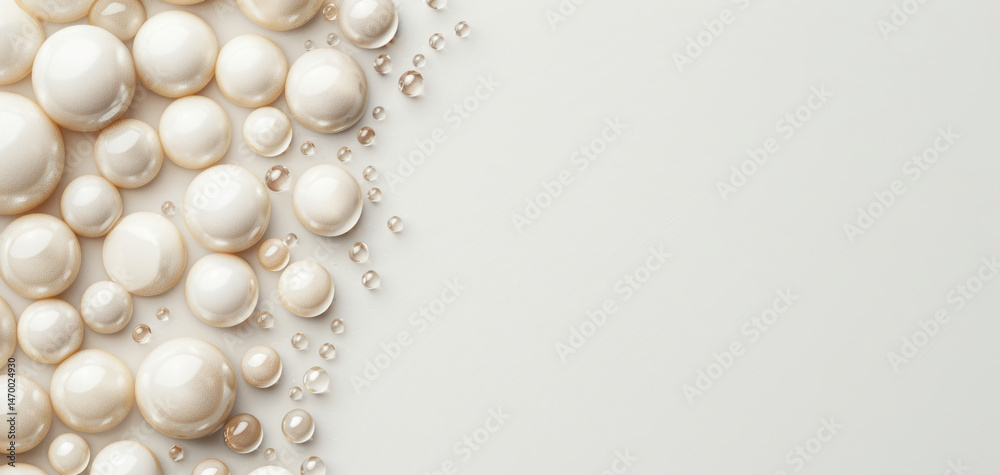 Aufkleber Elegant arrangement of glossy pearls on soft background creates serene and sophisticated atmosphere. smooth texture and subtle shine enhance visual appeal