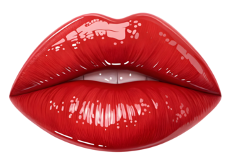 Bold and glossy red lips with a luxurious and shiny appearance on black background