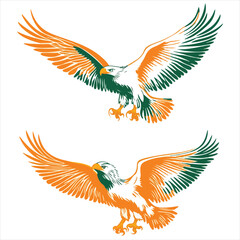 Two Eagles Flying With Orange And Green Wings On A White Background Vector Illustration