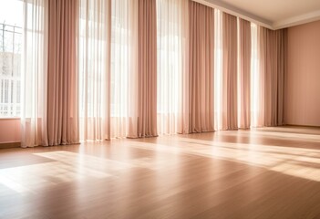 A room with a large window and a wooden floor.