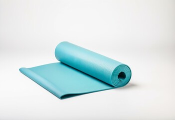 A rolled up yoga mat on a white background.