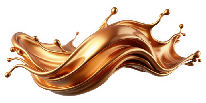 A stunning splash of gold liquid gracefully flows and twists, creating dynamic shapes and reflections, embodying elegance and vibrancy.
