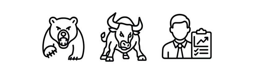 Fototapeta premium Bear bull market trend icons with businessman outline