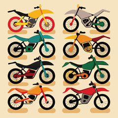 Nine classic Dirt Bike arranged on a white background.