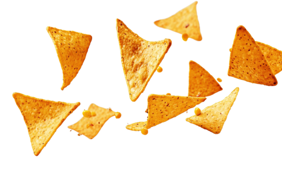 Delicious Mexican nachos chips on white background.png
