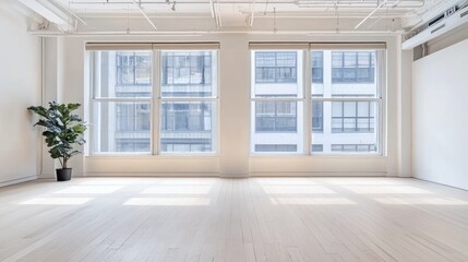 Fototapeta premium Spacious, bright loft space with large windows.