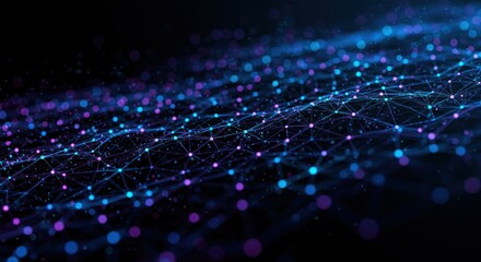 Obraz premium Abstract network of interconnected dots and lines in blue and purple hues.
