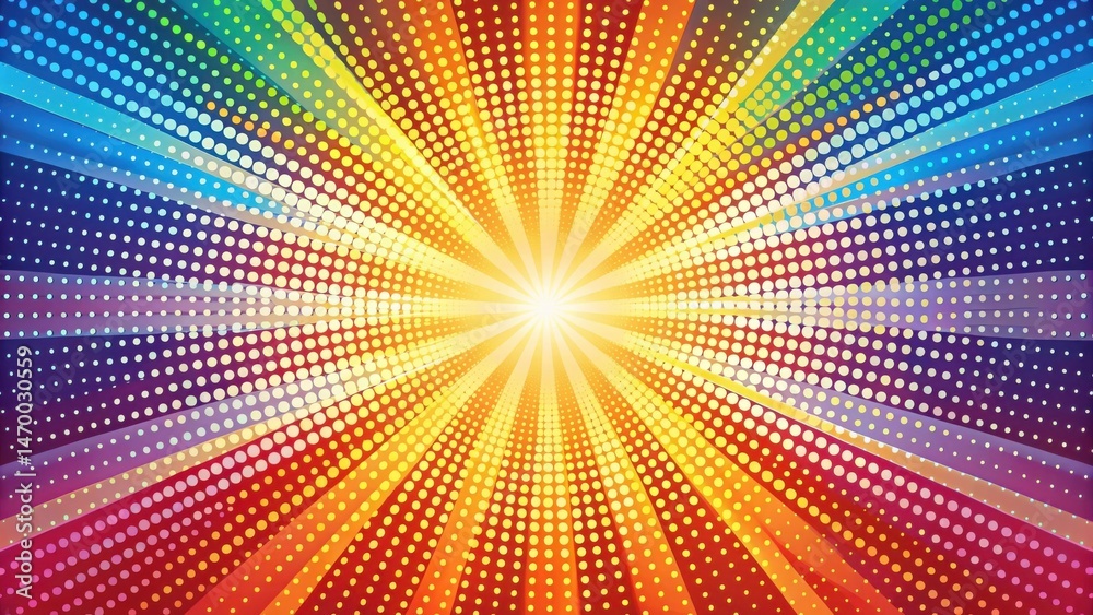 Aufkleber Vibrant Radial Burst of Colorful Dots and Rays, a Dynamic Design for Festive Backgrounds