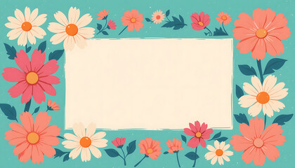 Obraz premium Floral frame with blank space surrounded by colorful daisies, perfect for spring and summer designs.